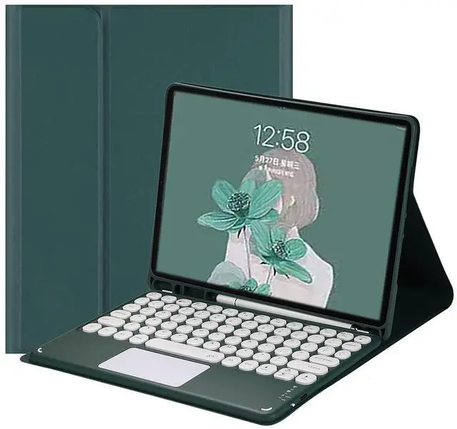Main image of HENGHUI Keyboard Case for iPad Air 11 inch (M3/M2)/ iPad Air 5th 4th Generation 10.9 inch Case with Touchpad Detachable Round Key Candy Color Keyboard Cover (DarkGreen)