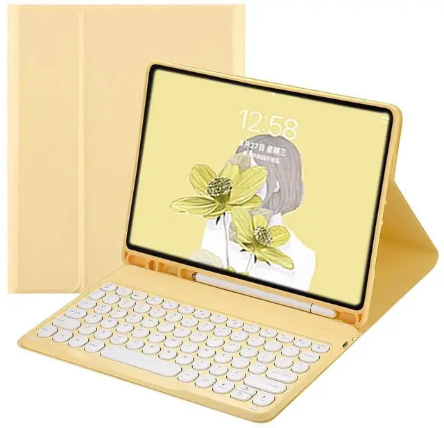 Main image of HENGHUI Keyboard Case for iPad Air 13" (M3/M2)/ iPad Pro 12.9" (6th/5th/4th/3rd Generation) Case with Cute Round Key Detachable BT Color Keyboard Cover (Yellow)