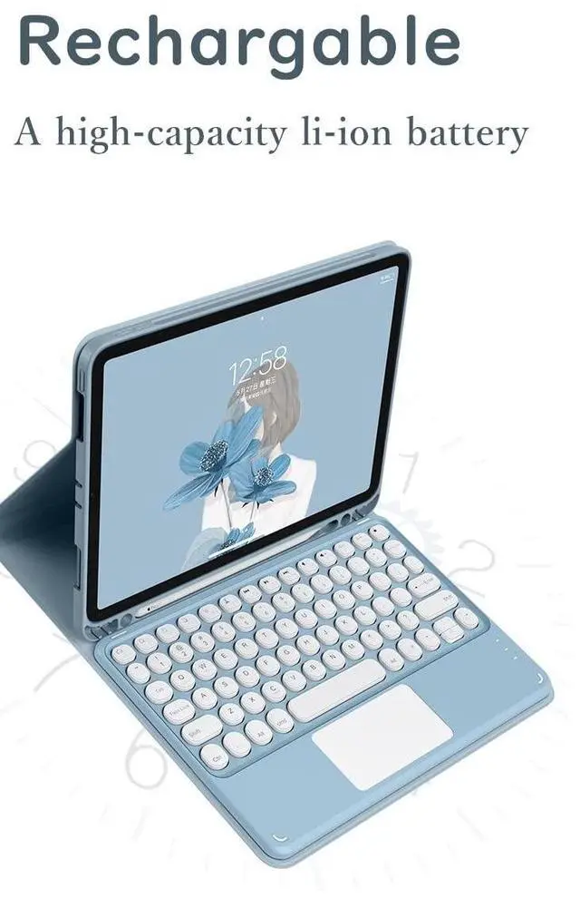 Alt view image 5 of 5 - Keyboard Case for Samsung Galaxy Tab A8 10.5 inch 2022 Touchpad Keyboard Cover with S Pen Holder Cute Round Key Detachable Color Keyboard (Purple)