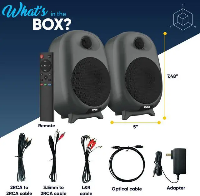 Alt view image 3 of 5 - PyleUsa HiFi 60W Powered Bluetooth Bookshelf Monitor Speaker Set, Optical RCA Input, Bass/Treble Adjustable,Deep Bass, 3 Audio Mode,Studio Computer Desk Stereo System,Remote Control,Black - PBKSR40