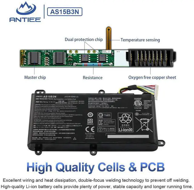 Alt view image 3 of 5 - ANTIEE AS15B3N Laptop Battery for Acer Predator 15 G9-591 G9-591G G9-592 G9-592G G9-593 Predator 17 G5-793 G9-791 G9-791G G9-792 G9-792G G9-793 Predator 17X GX-791 GX-792 21X GX21-71 G9000 4ICR19/66-2
