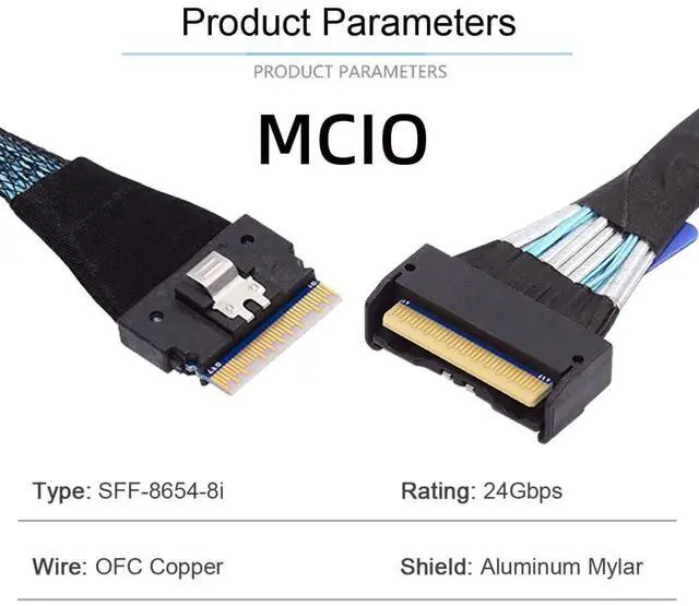 Alt view image 3 of 5 - chenyang PCI-E 5.0 Mini Cool Edge IO MCIO 74Pin to SFF-8654 8i 74Pin Slimline SAS 4.0 24 Gbps Extension Cable 50cm