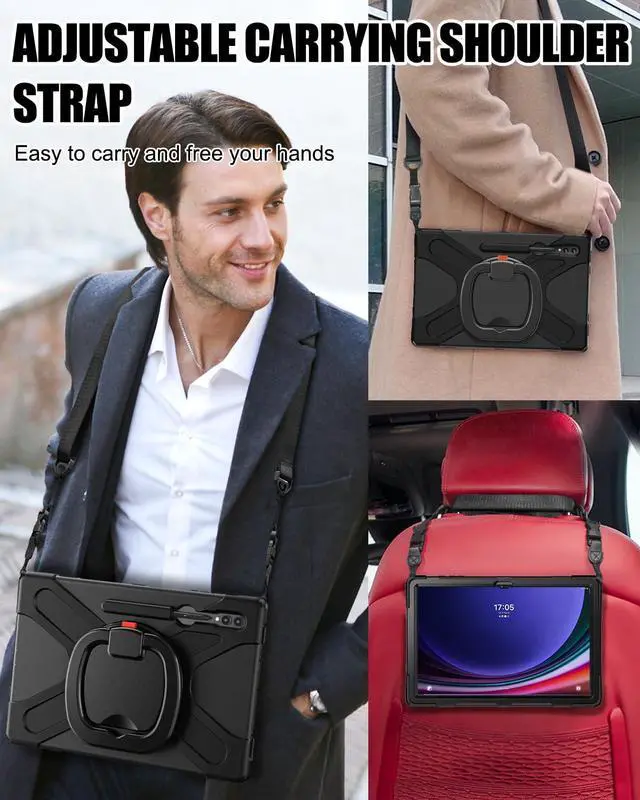 Alt view image 5 of 5 - BRAECN Case for Samsung Galaxy Tab S10 Ultra/S9 Ultra/S8 Ultra 14.6 2024/2023/2022 SM-X920/X926B/X910/X900, Heavy Duty Silicone Cover with S Pen Holder, Handle Strip, Kickstand, Shoulder Strap, Black