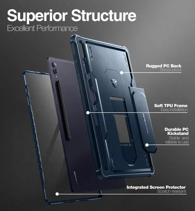 Alt view image 5 of 5 - Dexnor Case for Samsung Galaxy Tab S10 Ultra (2024), S9 Ultra(2023), S8 Ultra(2022) 14.6 Inch, [Built in Screen Protector & Kickstand] with Pen Holder Heavy Duty Shockproof Protective Cover - Blue