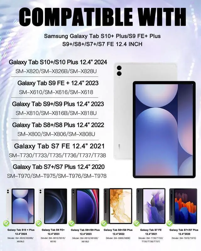 Alt view image 2 of 5 - BRAECN Case for Samsung Galaxy Tab S10+/S9 FE+/S9+ Plus 12.4 Inch, Heavy Duty Silicone Case with Screen Protector, S Pen Holder, Stable Kickstand,Shoulder Strap for Galaxy Tab S8+/S7 FE/S7+, Black