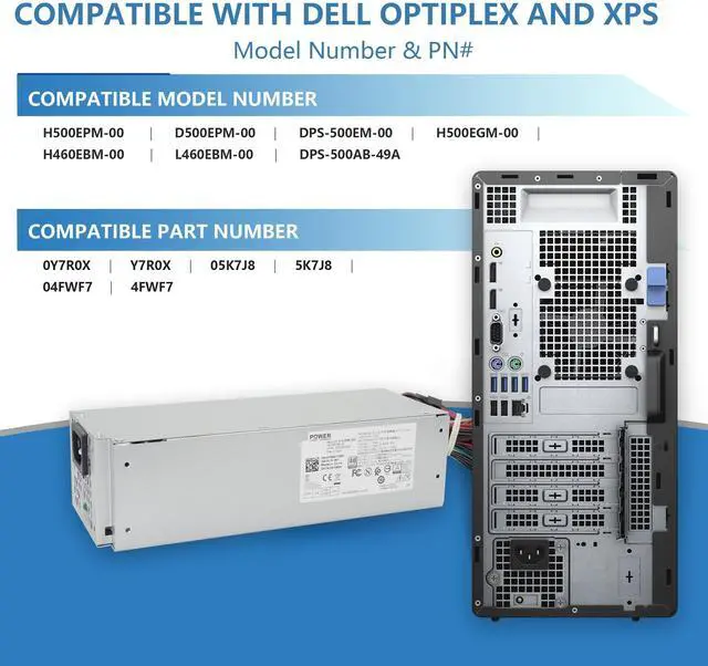 Alt view image 3 of 5 - POINWER H500EPM-00 H460EBM-00 D500EPM-00 5K7J8 Y7R0X 500W Power Supply Compatible with DELL Optiplex 3050MT 7060MT 7070MT 7080MT 3650 3670 3050 36715 5090 5060 3260 3681 SFF and XPS 8940 MT PSU