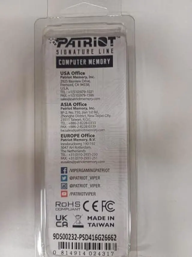 Alt view image 4 of 4 - Patriot Memory Signature 16GB 2666MHz PC4-21300 CL19 DDR4 Memory Module