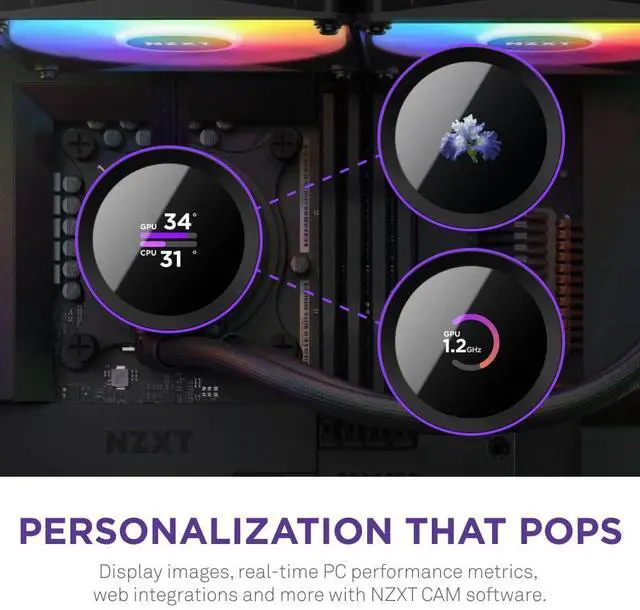 Alt view image 2 of 5 - NZXT Kraken 240 RGB - 240mm AIO CPU Liquid Cooler - Customizable 1.54" Square LCD Display for Images, Performance Metrics - High-Performance Pump - 2 x F120 RGB Core Fans - Black