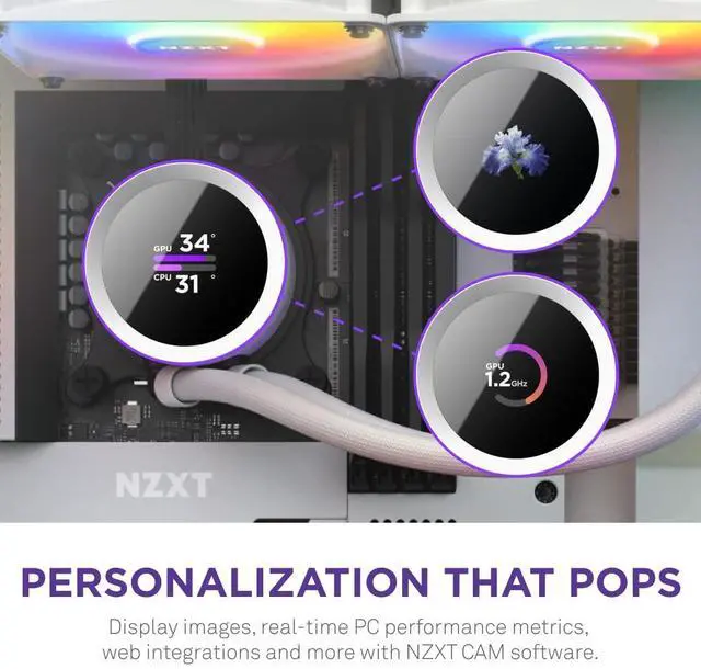 Alt view image 2 of 5 - NZXT Kraken 240 RGB - 240mm AIO CPU Liquid Cooler - Customizable 1.54"" Square LCD Display for Images, Performance Metrics - High-Performance Pump - 2 x F120 RGB Core Fans - White