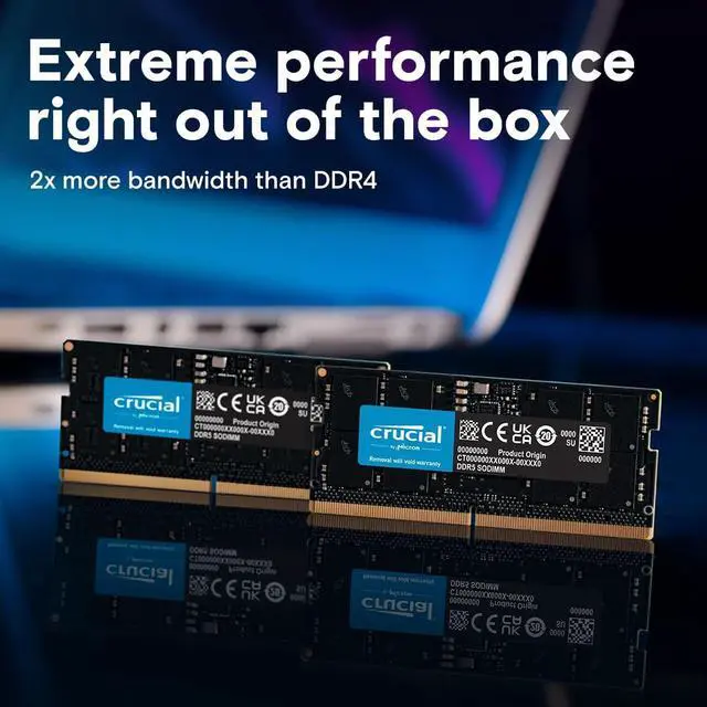 Alt view image 2 of 5 - Crucial 64GB DDR5 RAM Kit (2x32GB), 4800MHz CL40 Laptop Memory - SODIMM 262-Pin - Compatible with 12th Intel Core - CT2K32G48C40S5