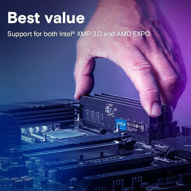 Alt view image 5 of 5 - Crucial 64GB DDR5 RAM, 5600MHz (or 5200MHz or 4800MHz) Desktop Memory Kit, UDIMM 288-Pin, Compatible with 13th Gen Intel Core and AMD Ryzen 7000 - CT2K32G56C46U5