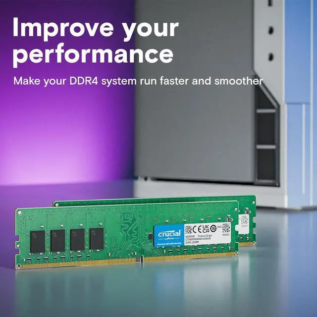 Alt view image 3 of 5 - Crucial 32GB DDR4 RAM, 3200MHz (PC4-25600) CL22 Desktop Memory, UDIMM 288-Pin, Downclockable to 2933/2666MHz, Compatible with Intel and AMD Ryzen - CT16G4DFRA32A