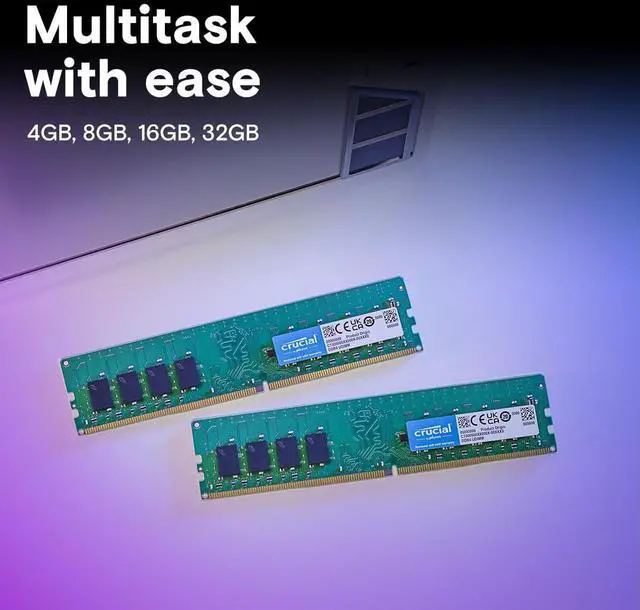 Alt view image 4 of 5 - Crucial 32GB DDR4 RAM, 3200MHz (PC4-25600) CL22 Desktop Memory, UDIMM 288-Pin, Downclockable to 2933/2666MHz, Compatible with Intel and AMD Ryzen - CT16G4DFRA32A
