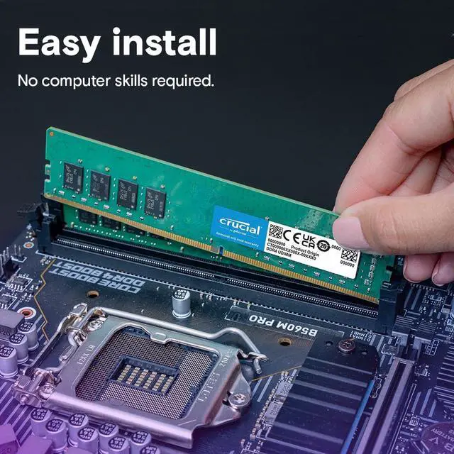 Alt view image 5 of 5 - Crucial 32GB DDR4 RAM, 3200MHz (PC4-25600) CL22 Desktop Memory, UDIMM 288-Pin, Downclockable to 2933/2666MHz, Compatible with Intel and AMD Ryzen - CT16G4DFRA32A