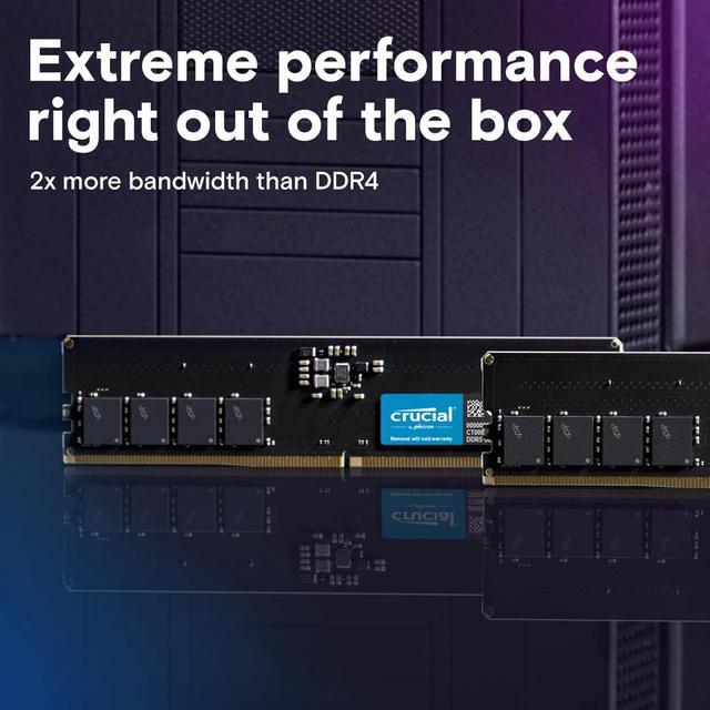 Alt view image 2 of 5 - Crucial 32GB DDR5 RAM, 4800MHz CL40 Desktop Memory, UDIMM 288-Pin, Compatible with 13th Gen Intel Core and AMD Ryzen 7000s - CT32G48C40U5