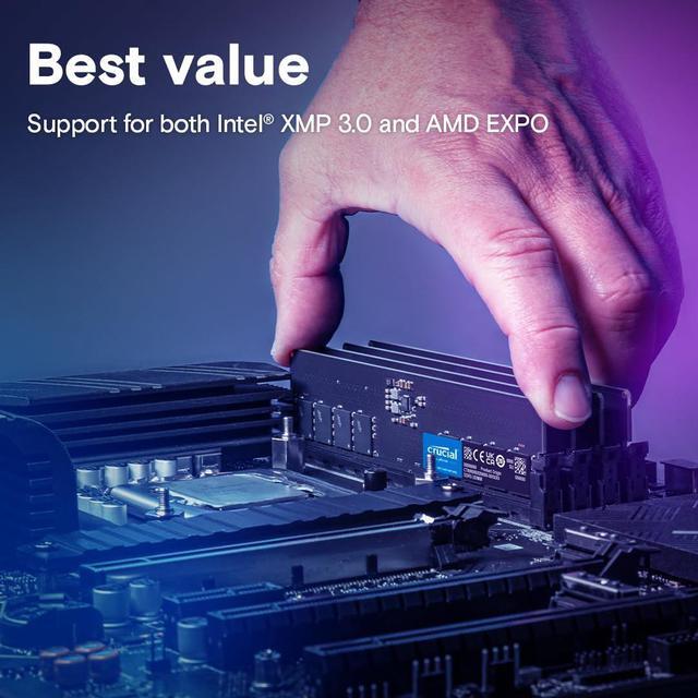 Alt view image 5 of 5 - Crucial 32GB DDR5 RAM, 4800MHz CL40 Desktop Memory, UDIMM 288-Pin, Compatible with 13th Gen Intel Core and AMD Ryzen 7000s - CT32G48C40U5