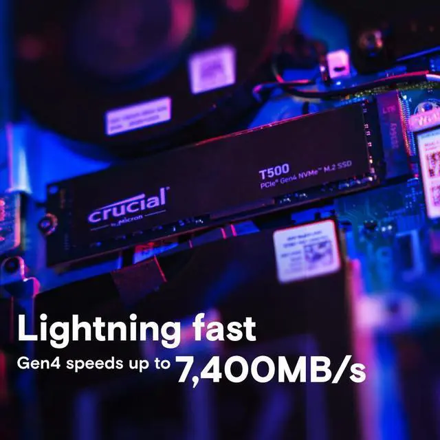 Alt view image 2 of 5 - Crucial T500 500GB Gen4 NVMe M.2 Internal Gaming SSD, Up to 7200MB/s, Laptop & Desktop Compatible + 1mo Adobe CC All Apps - CT500T500SSD8