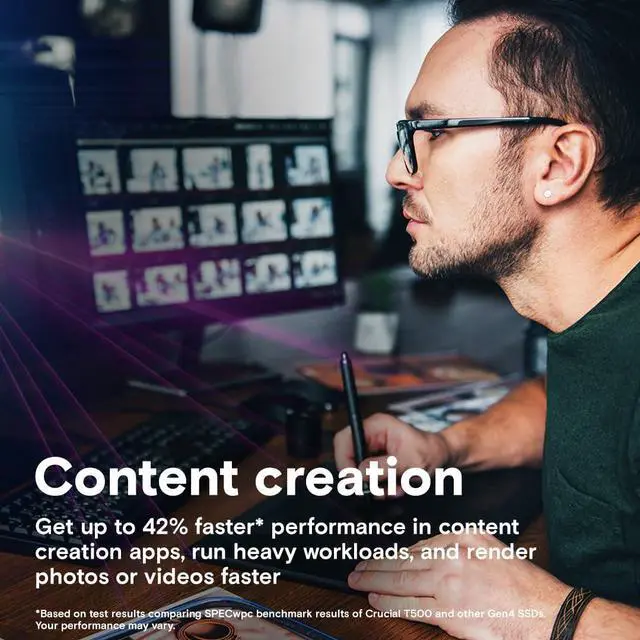 Alt view image 4 of 5 - Crucial T500 500GB Gen4 NVMe M.2 Internal Gaming SSD, Up to 7200MB/s, Laptop & Desktop Compatible + 1mo Adobe CC All Apps - CT500T500SSD8