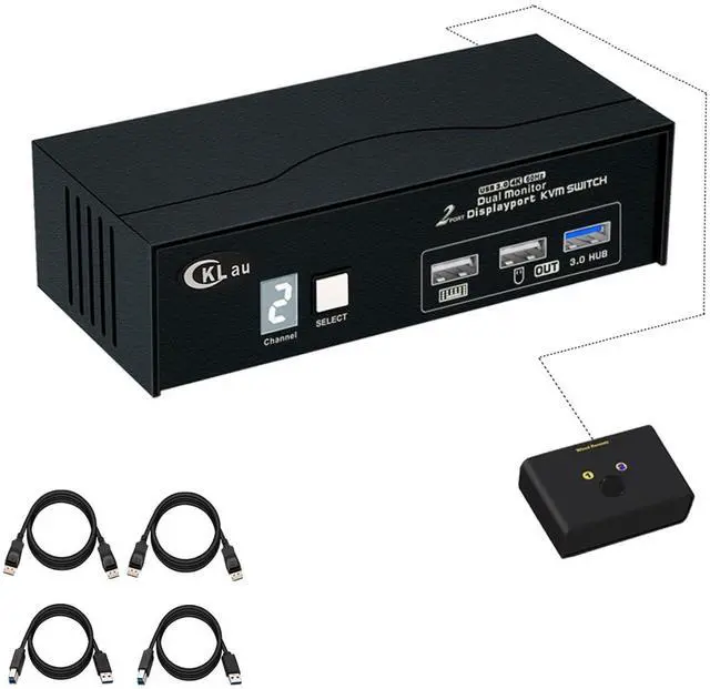 Main image of CKLau USB 3.0 2 Port Displayport KVM Switch 2 Monitor 2 Computers 4K60Hz 2K144Hz with Cables, DP 1.2 KVM Dual Monitor Keyboard Mouse Video Peripheral Switcher Box