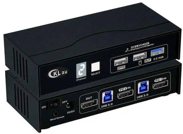 Main image of CKLau DP 1.2 Dual Port Displayport KVM Switch with All Input Cables for 2 Computers 1 Monitor Support Digital Display Compatible 4096x2160@60Hz 2560x1440@6144Hz