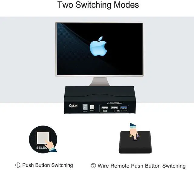 Alt view image 4 of 5 - CKLau DP 1.2 Dual Port Displayport KVM Switch with All Input Cables for 2 Computers 1 Monitor Support Digital Display Compatible 4096x2160@60Hz 2560x1440@6144Hz