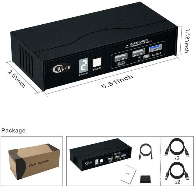 Alt view image 5 of 5 - CKLau DP 1.2 Dual Port Displayport KVM Switch with All Input Cables for 2 Computers 1 Monitor Support Digital Display Compatible 4096x2160@60Hz 2560x1440@6144Hz