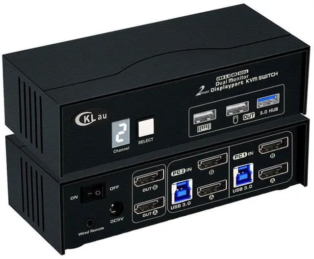 Main image of CKLau 2 Port Displayport 1.4 KVM Switch 2 Monitors with Cables and USB 3.0 Hub Supports 4096x2160@60Hz, 2560x1440@144Hz for 2 Computers 2 Monitors Sharing Keyboard Mouse Peripheral Device