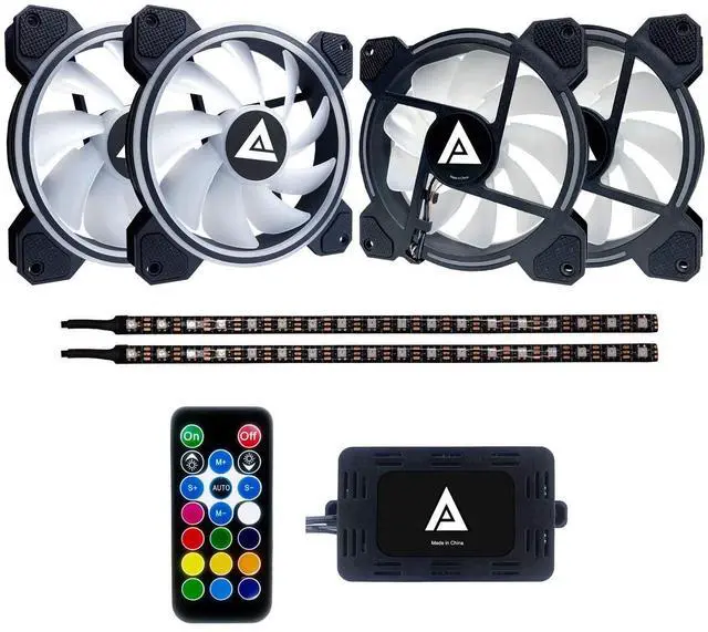 Alt view image 2 of 5 - Apevia ET42-RGB Electro 120mm Silent RGB Color Changing LED Fan with Remote Control, 28x LEDs & 8X Anti-Vibration Rubber Pads w/ 2 Magnetic LED Strips (4+2-pk)