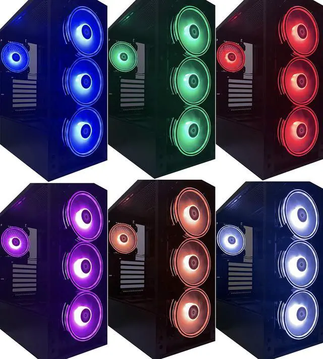 Alt view image 3 of 5 - Apevia ET42-RGB Electro 120mm Silent RGB Color Changing LED Fan with Remote Control, 28x LEDs & 8X Anti-Vibration Rubber Pads w/ 2 Magnetic LED Strips (4+2-pk)