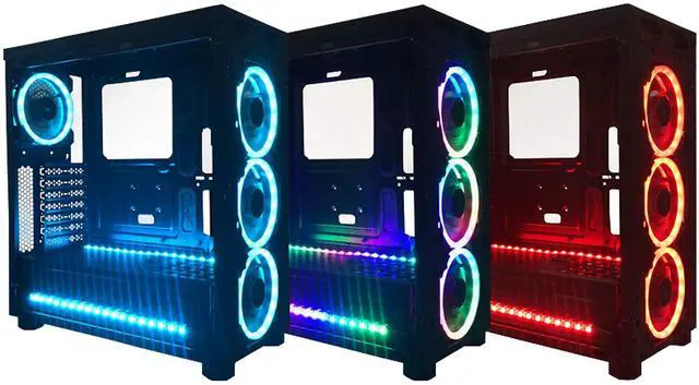 Alt view image 3 of 5 - Apevia ST4P2-RGB Spectra 120mm Silent Dual Ring RGB Color Changing LED Fan with Remote Control, 16x LEDs & 8X Anti-Vibration Rubber Pads w/ 2 Magnetic LED Strips (4+2-pk)