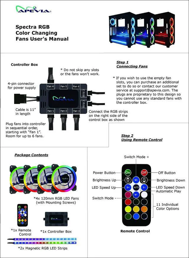 Alt view image 4 of 5 - Apevia ST4P2-RGB Spectra 120mm Silent Dual Ring RGB Color Changing LED Fan with Remote Control, 16x LEDs & 8X Anti-Vibration Rubber Pads w/ 2 Magnetic LED Strips (4+2-pk)
