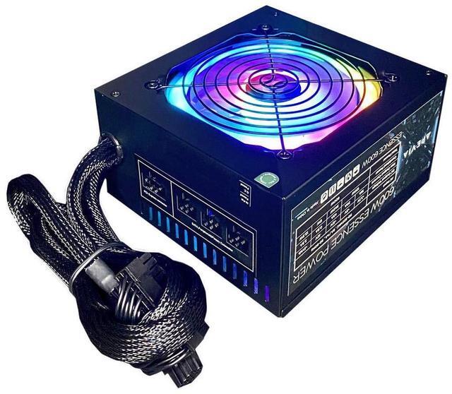 Main image of Apevia ATX-ES600-RGB Essence 600W ATX Semi-Modular Gaming Power Supply with Auto-Thermally Controlled 120mm RGB Fan, 115/230V Switch, All Protections