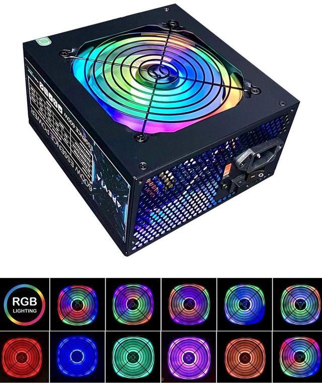 Alt view image 2 of 5 - Apevia ATX-ES600-RGB Essence 600W ATX Semi-Modular Gaming Power Supply with Auto-Thermally Controlled 120mm RGB Fan, 115/230V Switch, All Protections