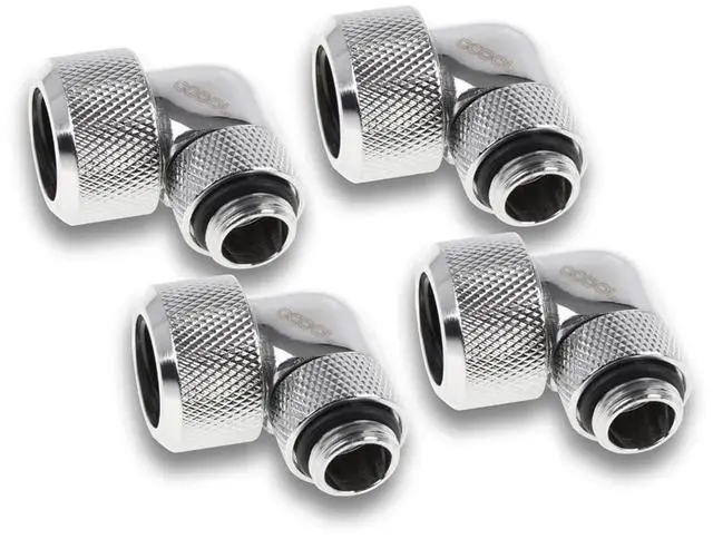 Main image of Alphacool Eiszapfen 16mm HardTube Compression Fitting, 90 Degree Rotary, Chrome, 4-Pack