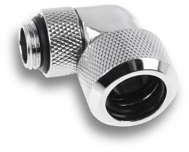 Alt view image 3 of 4 - Alphacool Eiszapfen 16mm HardTube Compression Fitting, 90 Degree Rotary, Chrome, 4-Pack