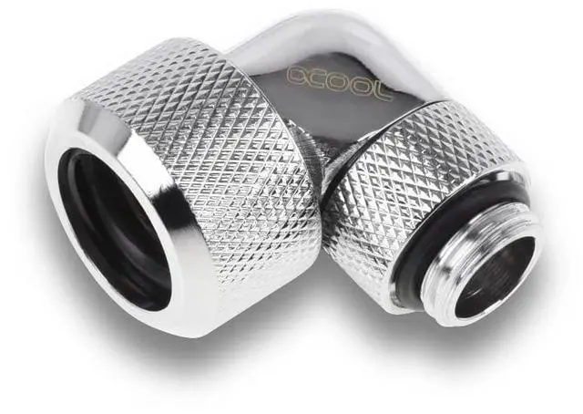 Alt view image 4 of 4 - Alphacool Eiszapfen 16mm HardTube Compression Fitting, 90 Degree Rotary, Chrome, 4-Pack