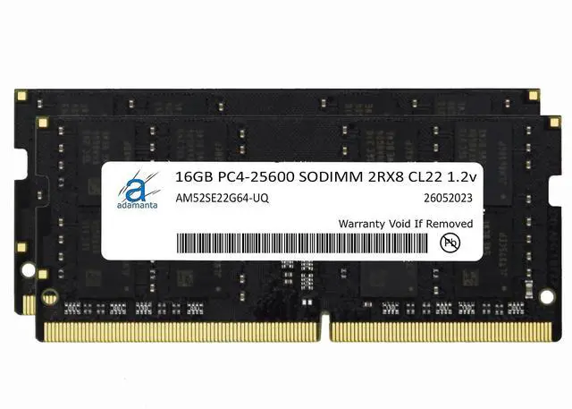 Main image of Adamanta 32GB (2x16GB) DDR4 3200MHz (or 2933MHz or 2666MHz or 2400MHz or 2133MHz) PC4-25600 SODIMM Samsung IC 2Rx8 CL22 1.2v Non-ECC Unbuffered Notebook Laptop Gaming RAM Memory Upgrade