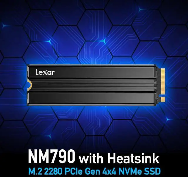 Alt view image 2 of 5 - Lexar 1TB NM790 SSD with Heatsink PCIe Gen4 NVMe M.2 2280 Internal Solid State Drive, Up to 7400/6500 MB/s Read/Write, Compatible with PS5, for Gamers and Creators, Black (LNM790X001T-RN9NU)