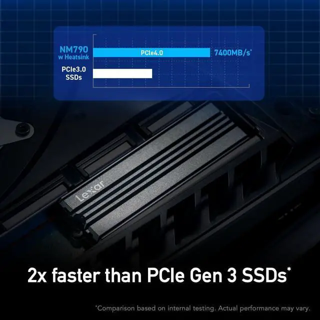 Alt view image 4 of 5 - Lexar 1TB NM790 SSD with Heatsink PCIe Gen4 NVMe M.2 2280 Internal Solid State Drive, Up to 7400/6500 MB/s Read/Write, Compatible with PS5, for Gamers and Creators, Black (LNM790X001T-RN9NU)