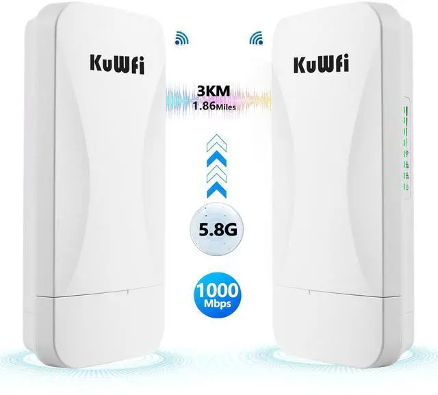 Main image of KuWFi Point to Point Gigabit Wireless Bridge 5.8G 900Mbps 1Gbs LAN Ports Long Range CPE Bridge Network Extend Outdoor 3KM/1.86Miles to of Shop, Barn,Farm and CCTV Connection
