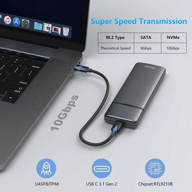 Alt view image 3 of 5 - NVMe M.2 SSD Enclosure Tool-Free USB to NVME for M2 SSD 10Gbps NVMe M.2 Enclosure (Fits only NVMe PCIe 2230/2242/2260/2280)
