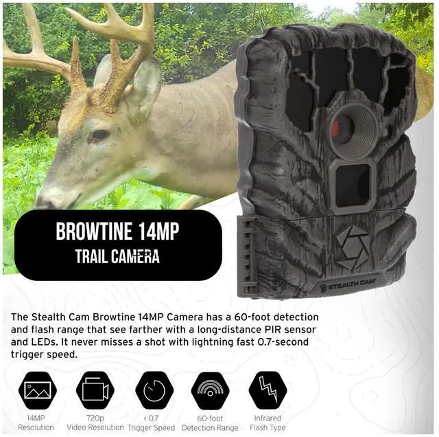 Alt view image 2 of 5 - Stealth Cam Browtine 14MP Camera (9-Pack) Bundle with 32GB Memory Card (9-Pack) and Card Reader (21 Items)