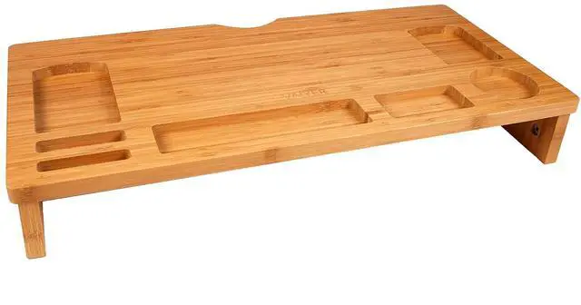 Alt view image 2 of 5 - Bamboo Laptop Monitor Stand Riser - 23 Inch Wooden Desktop Storage Organizer Shelf for Computer Laptop Printer TV Cellphone Stand Desktop Monitor