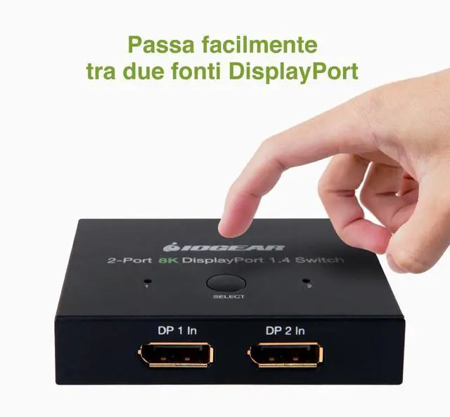 Alt view image 5 of 5 - IOGEAR DisplayPort 1.4 Switcher 8K 60Hz - 2 Port Converter 2 in to 1 Out - HD Audio - GDP14SW2