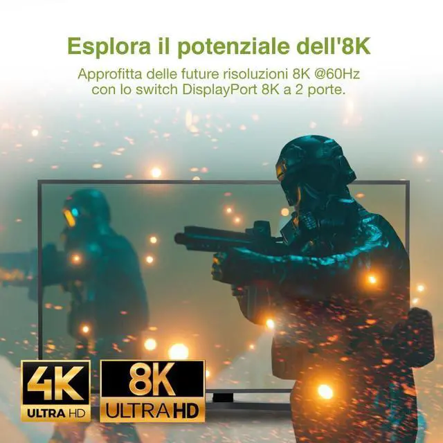 Alt view image 3 of 5 - IOGEAR DisplayPort 1.4 Switcher 8K 60Hz - 2 Port Converter 2 in to 1 Out - HD Audio - GDP14SW2