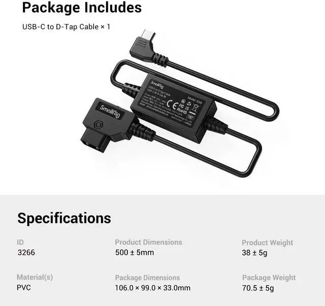 Alt view image 5 of 5 - SMALLRIG D-Tap to USB-C Power Cable, Power-Supply Accessory of MagicFIZ Wireless Follow Focus System, Supports Fast Charging & Short Circuit Protection - 3266
