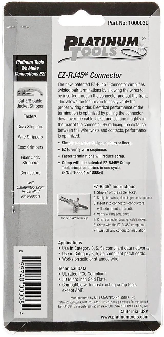 Alt view image 3 of 4 - Platinum Tools 100003C Ez-Rj45 Cat5-5E Connectors, Blue