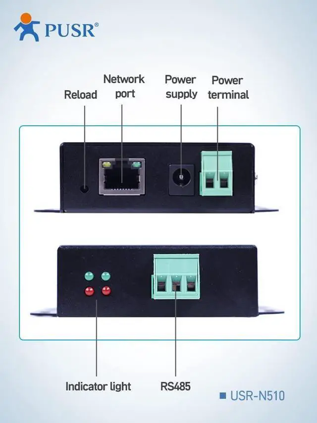 Alt view image 2 of 5 - PUSR RS485 Serial to Ethernet Converter MQTT TCP to RTU Gateway 1 Port USR-N510