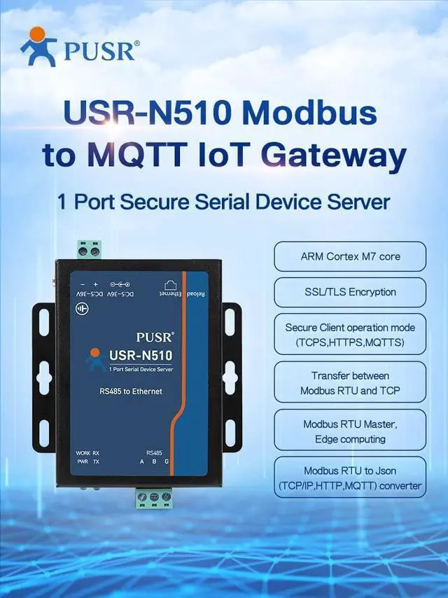 Alt view image 3 of 5 - PUSR RS485 Serial to Ethernet Converter MQTT TCP to RTU Gateway 1 Port USR-N510