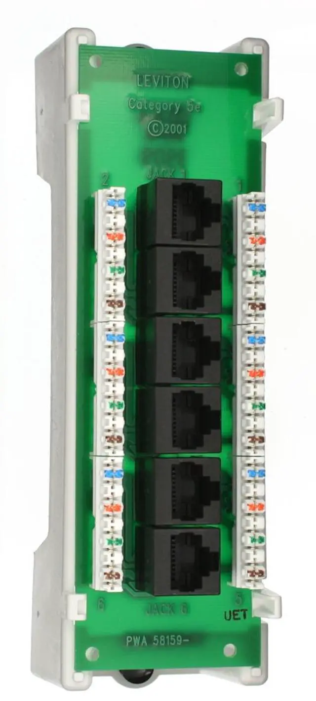 Main image of Leviton Cat 5e Voice & Data Expansion Module, 6-Port, with ABS bracket (individual boxed unit pack), 47605-C5B